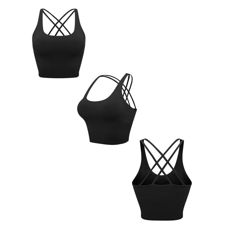 FOCUSSEXY Women's Longline Sports Bra Padded Yoga Bras Cami Cropped Tank  Top Sleeveless T-Shirt Summer vest Crop Top Blouse Camisole with Built-in  Bra 
