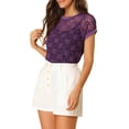 thumbnail image 4 of INSPIRE CHIC Haut en Dentelle Florale Transparent Décontracté à Manches Courtes pour Femme TP Violet, 4 of 7