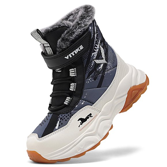 Botas de senderismo VITUOFLY para niños, cálidas para invierno y nieve, antideslizantes, color gris