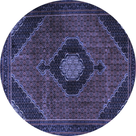 Ahgly Company Machine Washable Indoor Round Medallion Blue Traditional Area Rugs, 6' Round
