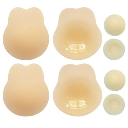 2 Pairs Lift Ultra-Thin Adhesive Bra Sticky Bra Invisible Silicone Backless Strapless Bra Push up Invisible Bra for Backless Dress with 2 Pair Nipple Covers