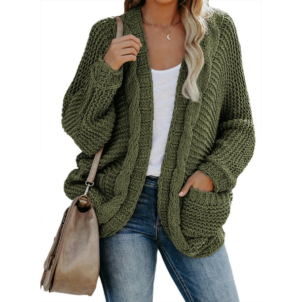 Eytino Women's Chunky Knit Cardigan Long Sleeve Sweaters with Pockets -  Walmart.com