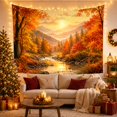 thumbnail image 3 of Autumn Mountain Stream Under Golden Sky, Serene Vintage Style for Nature Lovers, Nature Wall Art, Thanksgiving Hostess Gift, Tapestry Wall Hanging for Bedroom and Living Room, 3 of 7