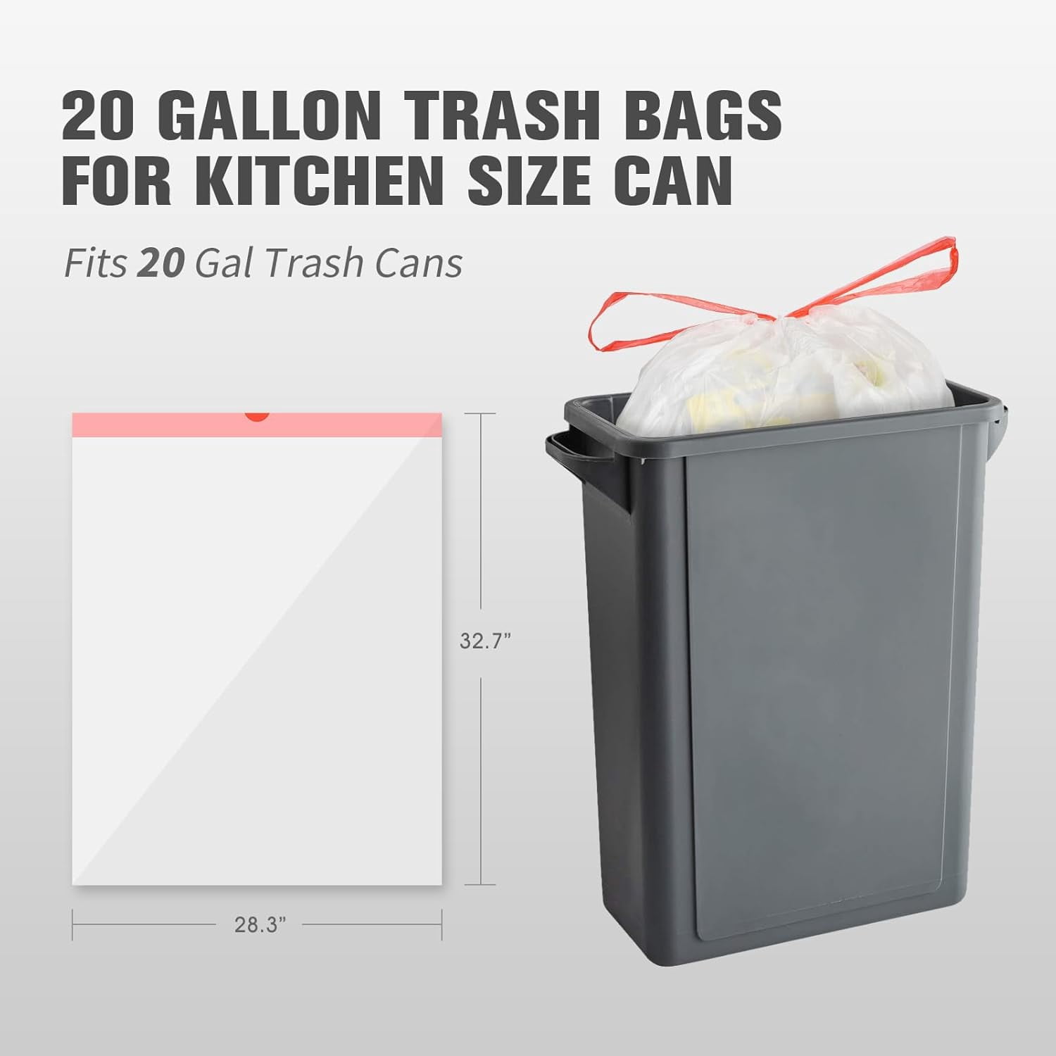 20 Gallon Trash Bags Fit 20-21 Gal, Extra Strong Large Garbage Bags w/Drawstring (102 Count) Heavy Duty Plastic Trash Liners for Kitchen Commercial Office Lawn, Clear