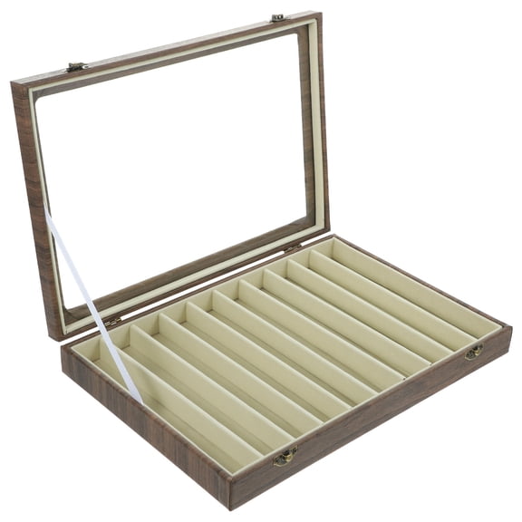SEWOART Beige Necklace Organizer Box with Transparent Window for Home Use