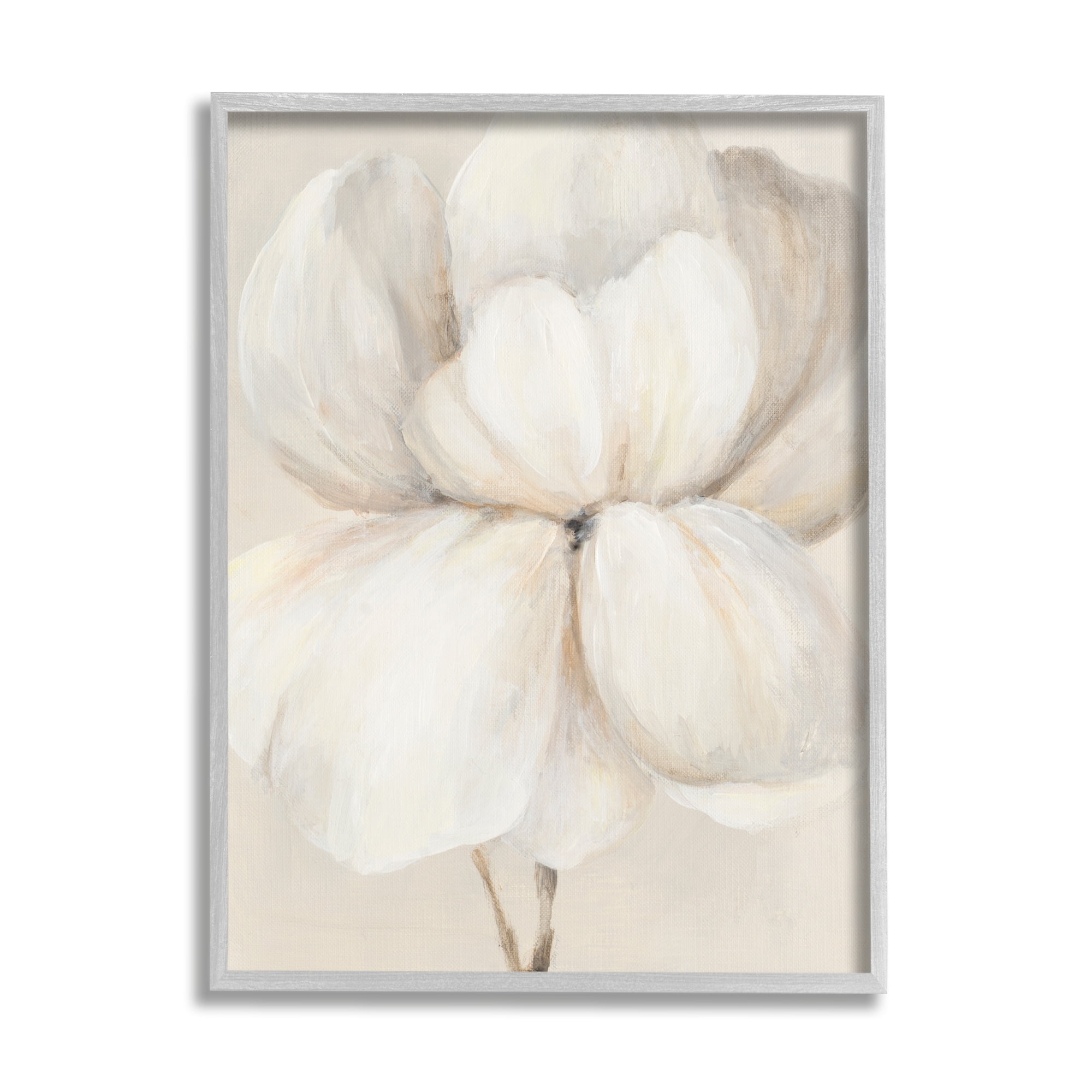 Stupell Industries Puffy White Flower Traditional Floral Petal Painting Gray Framed Art Print Wall Art, 11x14, by Lanie Loreth