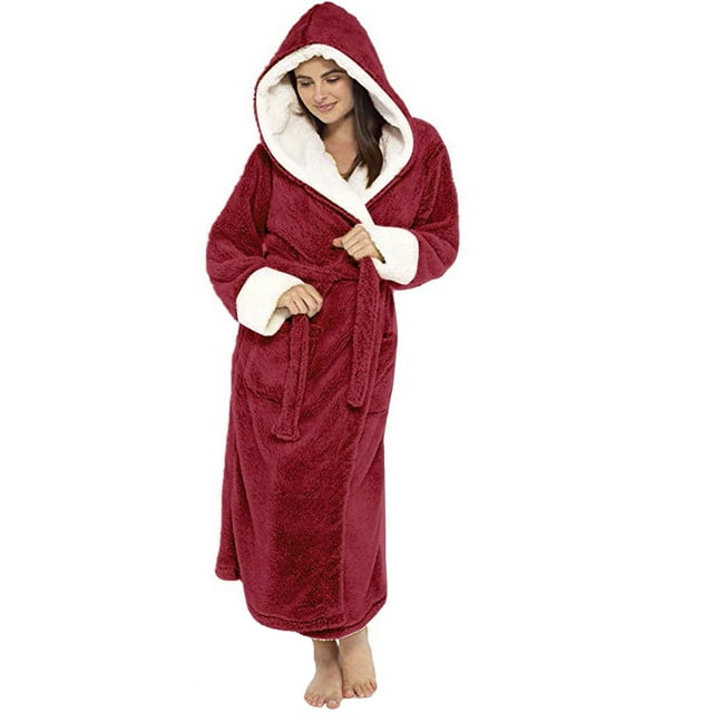 Prolriy Robes pour Femmes, Peignoir d'Hiver en Peluche Allongé pour Femmes, Vêtements Peignoir à Manches Longues, Manteau Peignoir pour Femmes Rouge m