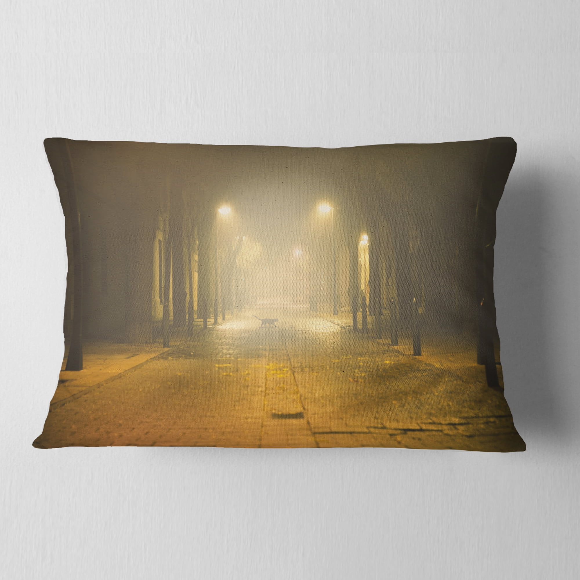 Designart Urban Street at Night - Landscape Photo Throw Pillow - 12x20