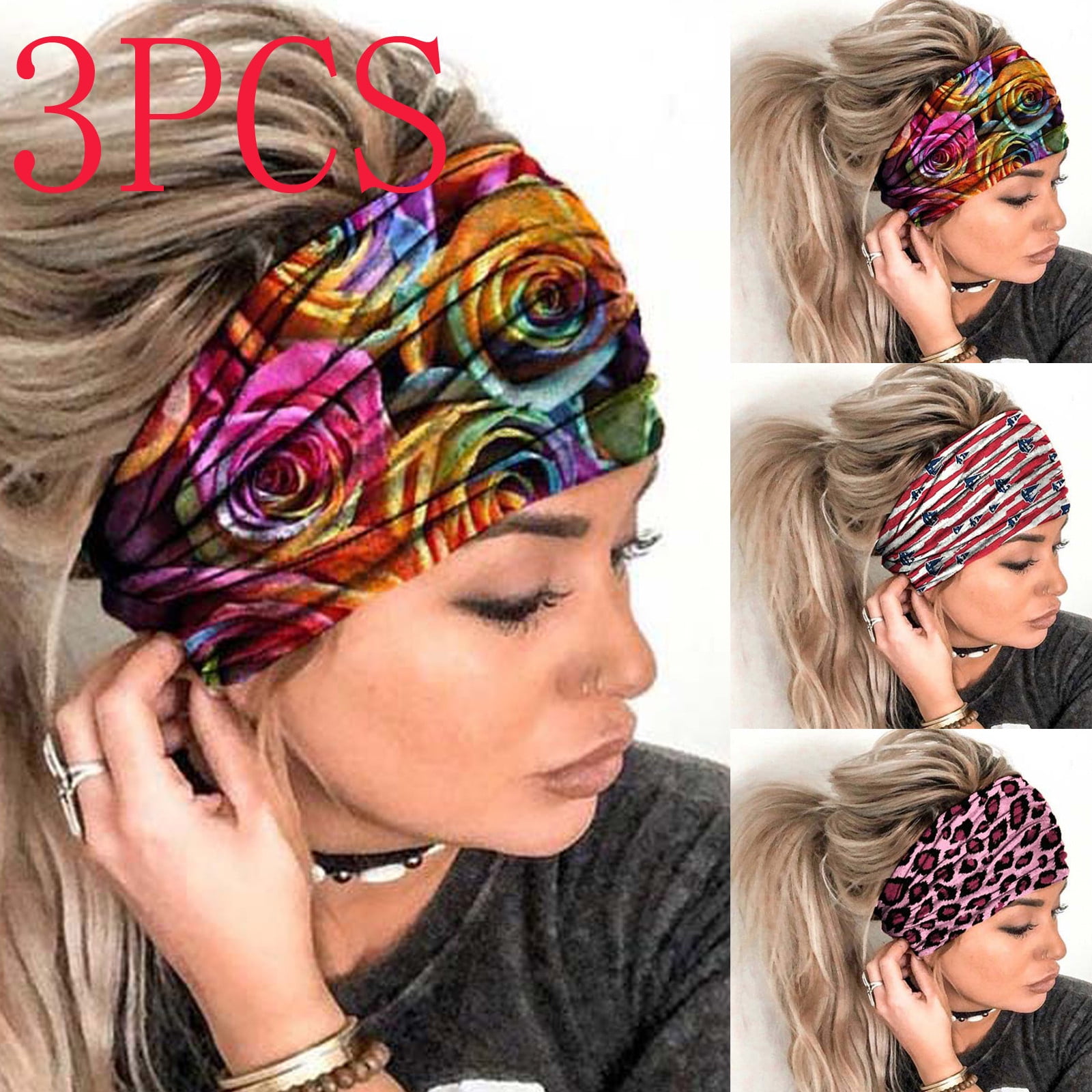 3PC /Set Women's Twist Knot Pattern Headband Turban Hair Band Fabric Headband 