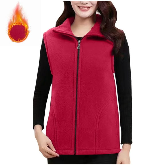 Fanxing Women's Fleece Vest Outerwear Sleeveless Lightweight Zip Jackets Warm Soft Vests with Zipper Pockets Hot Pink 3XL
