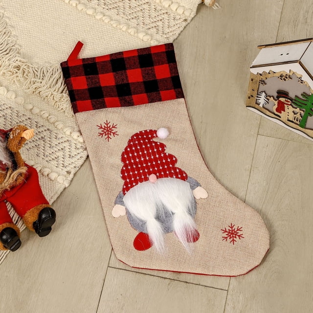 Pompotops Décorations de Noël Extérieures Intérieures, Décorations de Noël pour la Maison, Décorations de Noël pour Arbre, Sac Cadeau de Noël à Motif de Noël