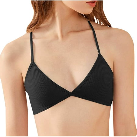 Mrasaso Under 10! Built in Bra Tank Tops for Women Women Nylon Bra Fashion Women s Solid Color Thin Shoulder Strap Beautiful Back Neck Wrap Wireless Strap Bra(1pc Underwear) Black|S