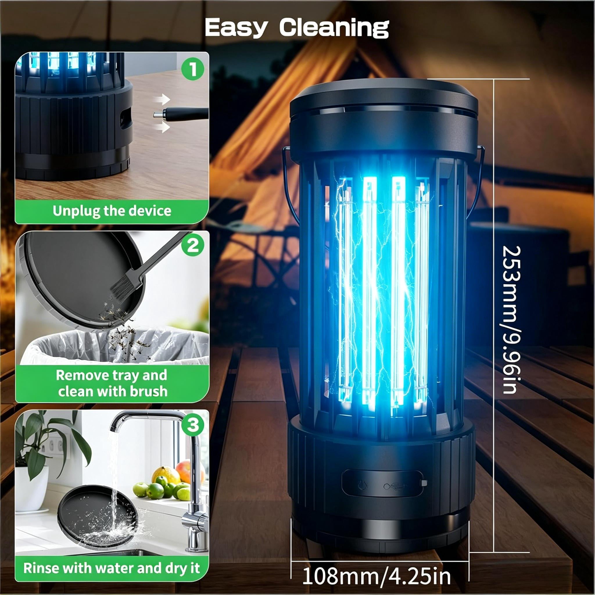 Bug Zapper, Rechargeable Fly & Mosquito Catchers, Portable Electric Insect Trap with Height Adjustable LED Lights for Bugs in Backyard, Patio, Camping, Fishing