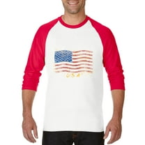 Artix - Mens Raglan Sleeve Baseball T-Shirts, up to Size 3XL - American Flag USA in Gold