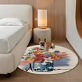 thumbnail image 3 of Red Orange Flower Washable Round Area Rug 8 ft, Independence Day U.S. Flag America Watercolor, Soft Non Slip Rugs Stain Repellent Indoor Felt Carpet for Living Dining Room Bedroom Home Office, 3 of 9