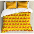 thumbnail image 1 of Peach Duvet Cover Set Queen Size, Retro Cartoon Style Drawing of Repetitive Summer Fruit with a Leaf, Decorative 3 Piece Bedding Set with 2 Pillow Shams, Earth Yellow and Burnt Sienna, by Ambesonne, 1 of 3