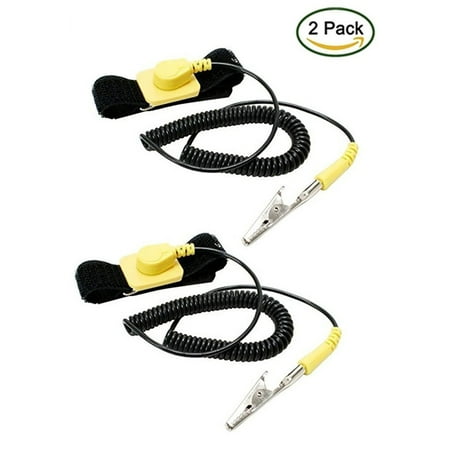 Image of iMBAPrice (Pack of 2) Anti-Static Adjustable Grounding Wrist Strap Components Black Yellow