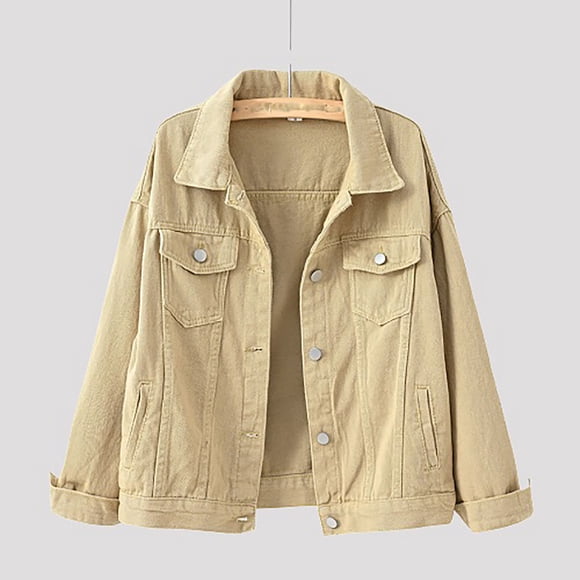 EGNMCR Women's Long Sleeve Hoodless Denim Outwear & Jackets, Women's Casual Denim Jacket, Long Sleeve Button Down Coat, Women Spring And Warm Solid Long Sleeve Jacket Outerwear Women's denim jacket