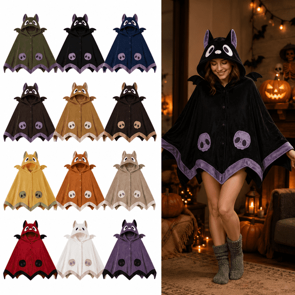 Cute Bat Blanket Hoodie, Army Green Wearable Bat Blanket Adult, Soft Coral Fleece Bat Hooded Cape Costume, Halloween Hoodie Blanket for Women Men, Cozy Bat Snuggie Wearable Blanket