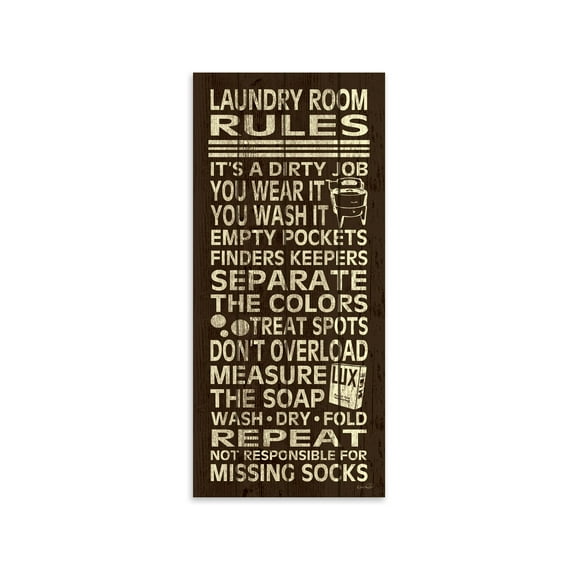 Vintage Brown Laundry Room Rules Typography Adult Panel; 1- 8" x 18" Unframed Print