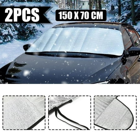 2Pcs Car Front Windshield Sun Shade Shield Cover Window Foldable UV Block Cover Silver Foldable Anti UV Snow Frost Ice Block Home Window Summer