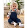 thumbnail image 2 of RUINIXCW Baby Outfit, Long Sleeve Crew Neck Stripes Romper with Denim Overall Pants Fall Outfit Clothing Set, 2 of 9