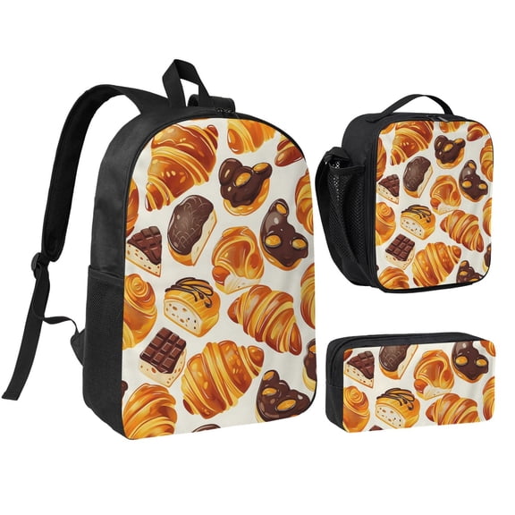 Croissant Backpack Set 3pc ,Backpack with Lunch Bag and Bag 17 Inch