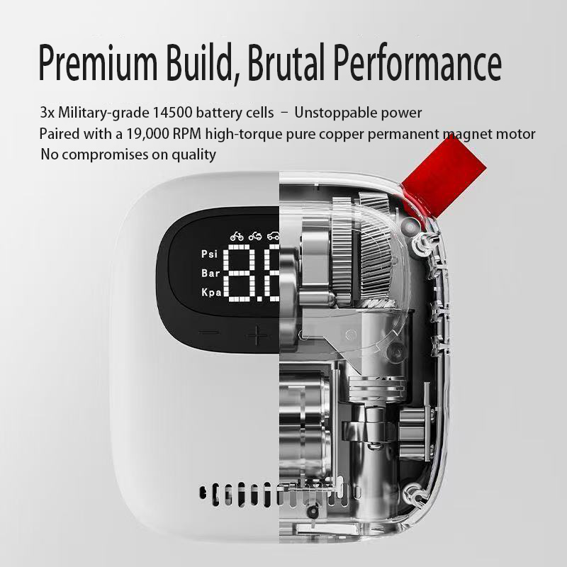 Aigo Mini Air Compressor: 5-Mode Smart Tire Inflator for Car/Bike/Motorcycle - Military-Grade Battery, Auto PSI Memory, Dual Valve