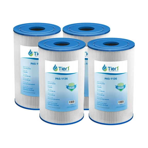Tier1 Pool & Spa Filter Cartridge 4-pk | Replacement for Coleco F-120 w/core, Pleatco PC7-120, Unicel C-4607, Filbur FC-3710 and More | 5 sq ft Pleated Fabric Filter Media
