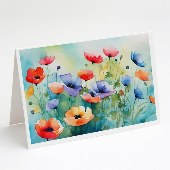 Anemones in Watercolor Greeting Cards and Envelopes Pack of 8 7 in x 5 in