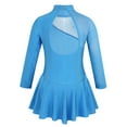 thumbnail image 2 of Aiihoo Girls Mock Neck Long Sleeves Dance Dress Tulle Splice Roller Ice Figure Skating Dress Ballet Dancewear Blue 12, 2 of 7