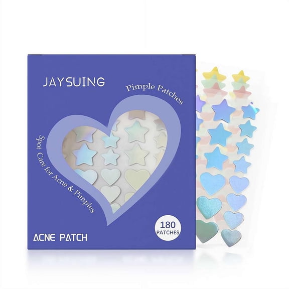 Star & Heart Shape Acne Patches, 180 Count - Hydrocolloid Pimple Patches for Face & Body, Absorbs Spot Secretions, Reduces Redness & Inflammation, Gentle & Waterproof
