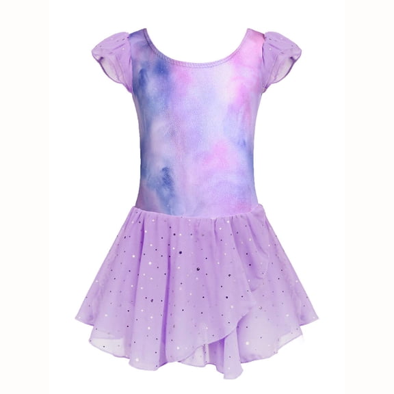 MEZZALL Kids Girls Ruffle Sleeve Ballet Dance Dress Solid Color Tutu Dressed Leotard U O-Neck Comfortable Breathable Dresses