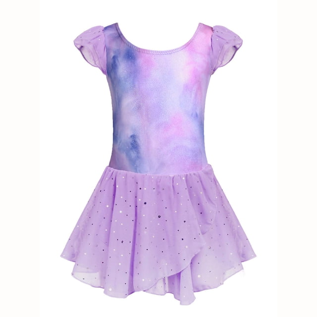 Quotay Robes pour Petite Fille Filles Robe de Danse Ballet à Manches à Volants Justaucorps à Jupe Tutu avec Encolure Ronde et Design Sans Manches Robe Tutu pour Enfants 01_Light Purple,110