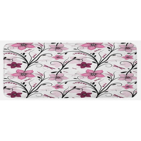 

Dragonfly Kitchen Mat Shabby Form Floral Swirled Leaves and Florets Illustration Plush Decorative Kitchen Mat with Non Slip Backing 47 X 19 Pale Pink Dried Rose by Ambesonne
