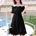 thumbnail image 2 of Robes d'Été pour Femmes à Carreaux Col Bateau Épaules Dénudées Unies Vestidos Volants Ligne A Taille Haute Robe Femme CY01 Jaune TG, 2 of 3