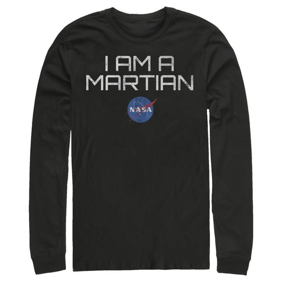 Men's NASA I Am A Martian With Logo  Long Sleeve Shirt Black Medium