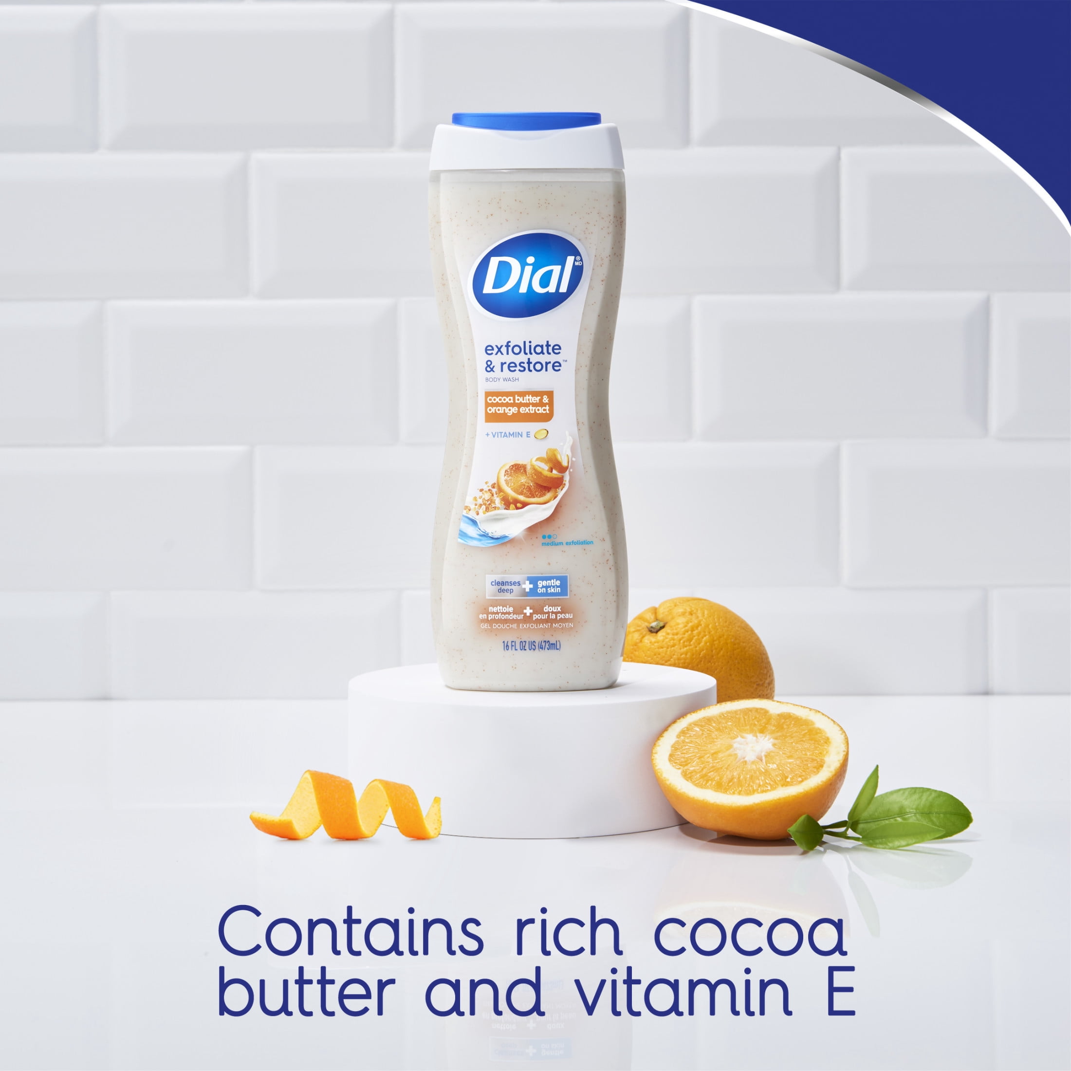 (6 pack) Dial Exfoliate & Restore Body Wash with Cocoa Butter, Orange Extract & Vitamin E, 16 fl oz