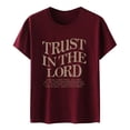 thumbnail image 4 of T-Shirt d'Été Mode Décontractée Art Lettre Imprimée Couleur Unie Col Rond Manches Courtes pour Femmes, 4 of 5
