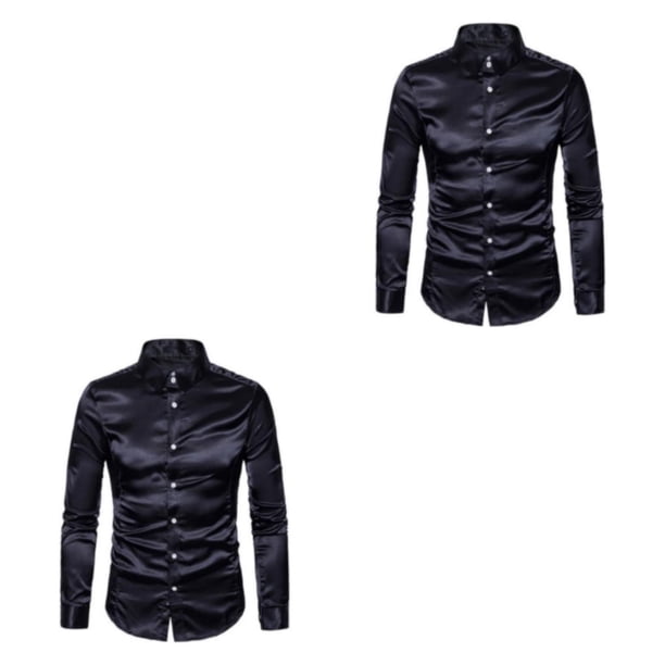 Minnieouse Camisa transpirable para hombre Satén con mangas largas - Trabajo Boda o hogar Camisa para hombre Manga larga formal Grande negro L negro L 2Conjunto