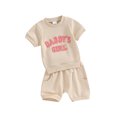 thumbnail image 2 of Musuos Baby Girl 2Pcs Spring Outfits 6 12 18 24M 3T Fuzzy Letter Embroidery Short Sleeve Tops + Shorts Set Toddler Clothes, 2 of 10