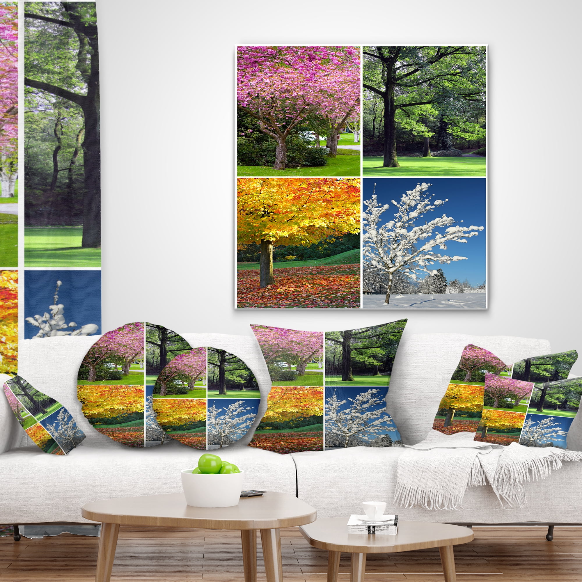 Designart Four Seasons Trees Collage - Landscape Printed Throw Pillow - 16x16