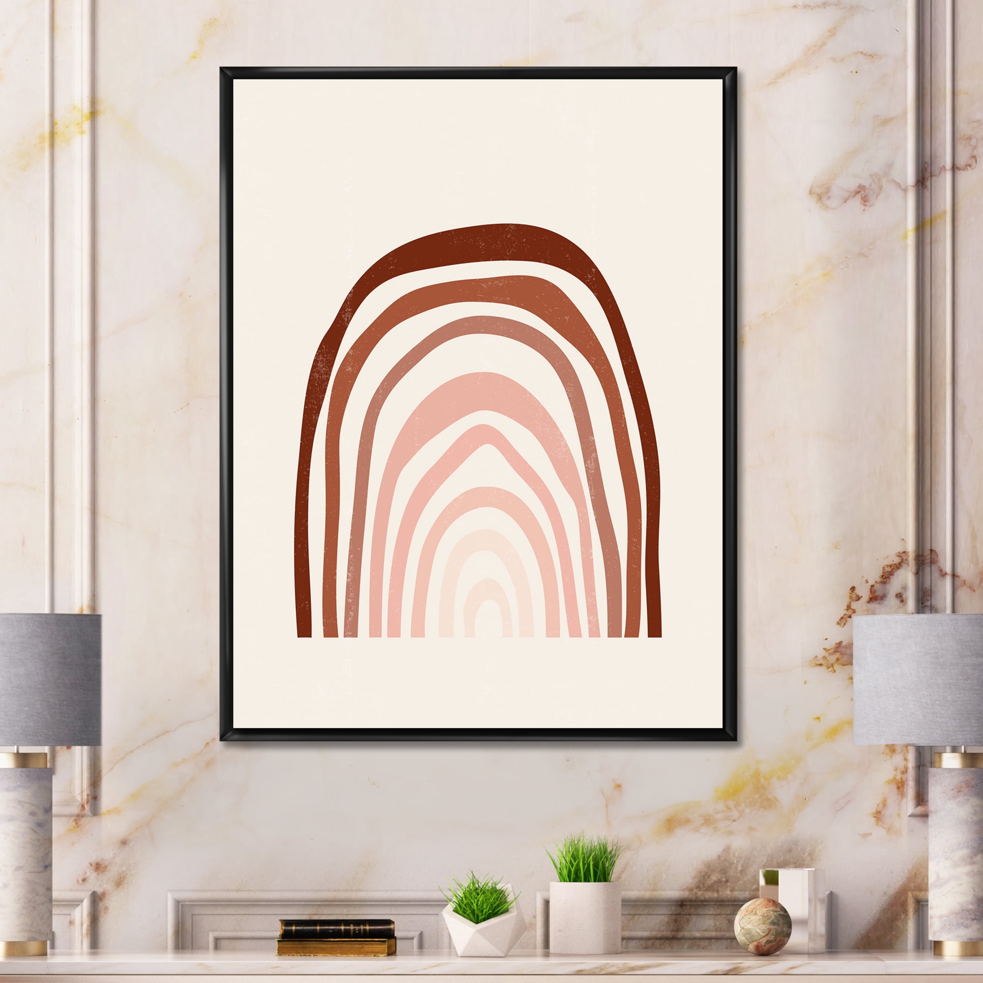 Designart 'Terracotta Minimalist Boho Art Rainbow I' Modern Framed Canvas Wall Art Print