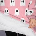 thumbnail image 3 of Oversized Wearable Blanket Hoodie,Pink Halloween Ghosts with Bows Sherpa Blanket Hoodie with Super Pockets,Super Warm Fuzzy Pullover for Women & Men, 3 of 6