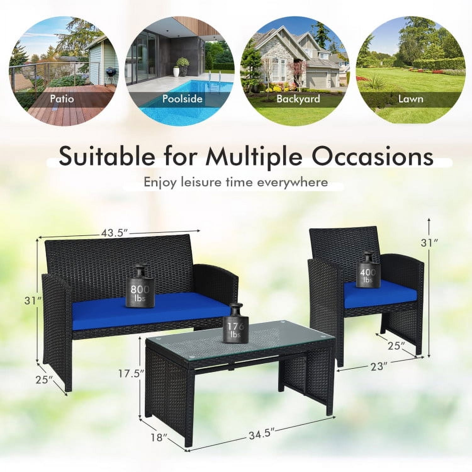 Aimee Lii 4 Pieces Wicker Patio Furniture Set with Cushions, Wicker Outdoor Sectional with Weather Resistant Cushions and Tempered Glass Tabletop, Navy Aimee Lii 4 Pieces Wicker Patio Furniture Set with Cushions, Wicker Outdoor Sectional with Weather Resistant Cushions and Tempered Glass Tabletop, Navy