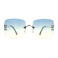 thumbnail image 1 of Womens Rimless Rectangle 90s Designer Sunglasses Silver Blue Yellow, 1 of 4