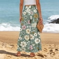 thumbnail image 5 of Womens Hawaiian Print Palazzo Pants Elastic High Waisted Ties Ruffle Hem Wide Leg Beach Pants with Pockets Army Green XL, 5 of 5