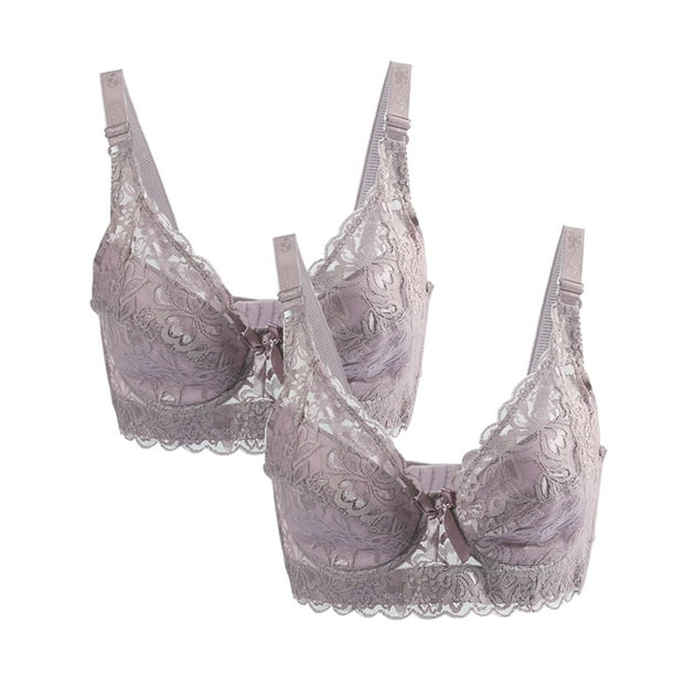Sujetadores de copa completa para mujer, cómodo y transpirable, encaje floral, cobertura total, sujetador con aros sin relleno Ciruela-2 Piezas 46/105 Fit 44B/C