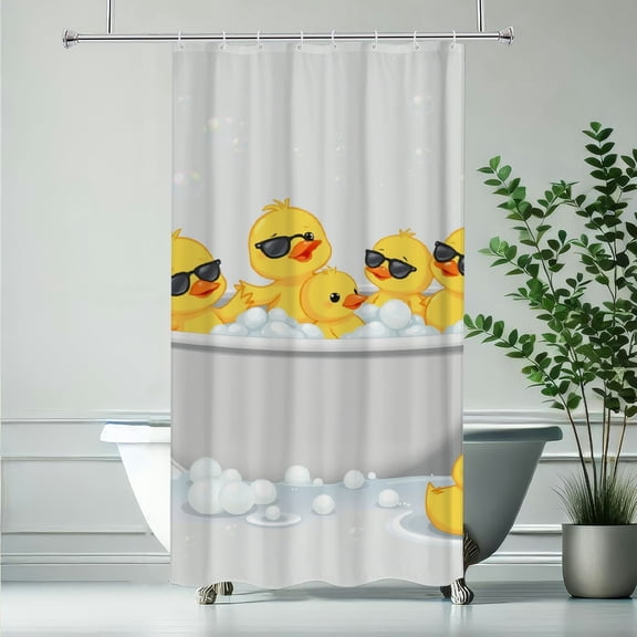 RKSupls Waterproof Shower Curtain, Rubber Ducks Bubble Bath Polyester Shower Curtain with Hooks for Chic Elegant Home Bathtub Bathroom Decor Washable Curtains