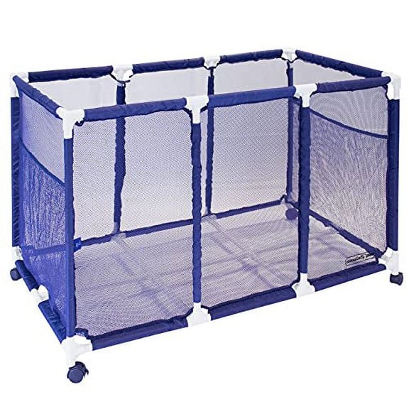 Pool Noodles Holder, Toys, Balls and Floats Equipment Mesh Rolling Storage Organizer Bin, Kids Height, Large, (43" W x 25" L x 28" H), Blue / White Style 563009